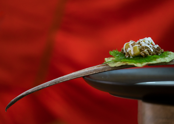 Tostadas de picadillo verde