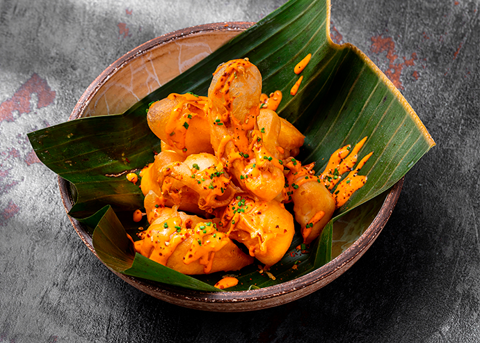 Camarones al coco con salsa de mango habanero