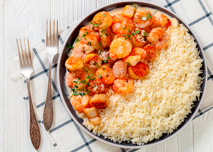 Gambas con miel de vainilla con guajillo 