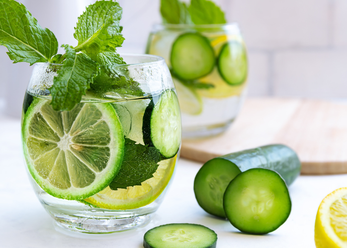 Agua de pepino, limón y menta