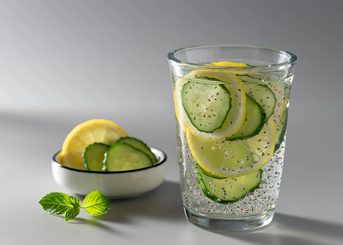 Agua de pepino, limón y chía Agua de pepino, limón y chía